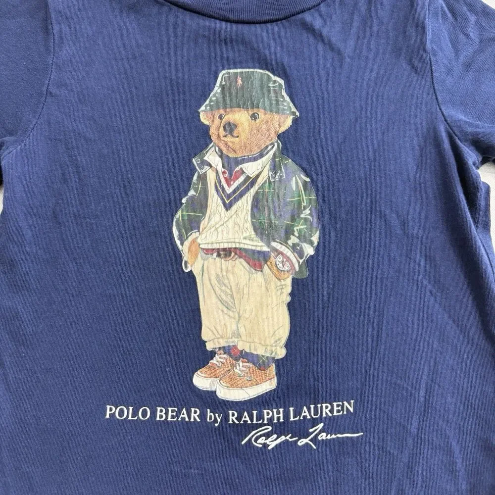 Ralph Lauren Polo Bear 24M Blue Short Sleeve Cotton Jersey Crew Neck Tee